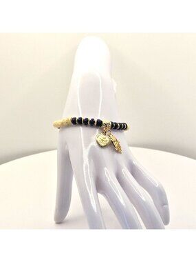 Beaded Stretch Bracelet With A Heart "Love" Pendant And Hamsa Hand Charm